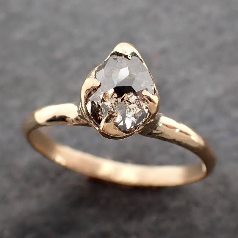Salz Und Pfeffer Diamant Solitär Ring 14K Gelbgold Verlobungsring von byAngeline