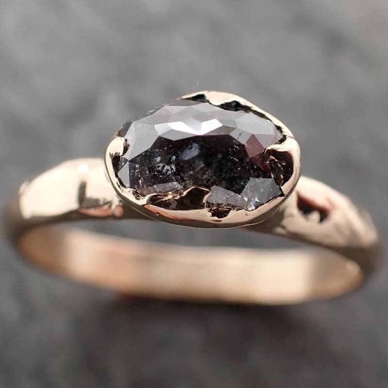 Salz Und Pfeffer Diamant Solitär Ring 14K Gelbgold Verlobungsring von byAngeline