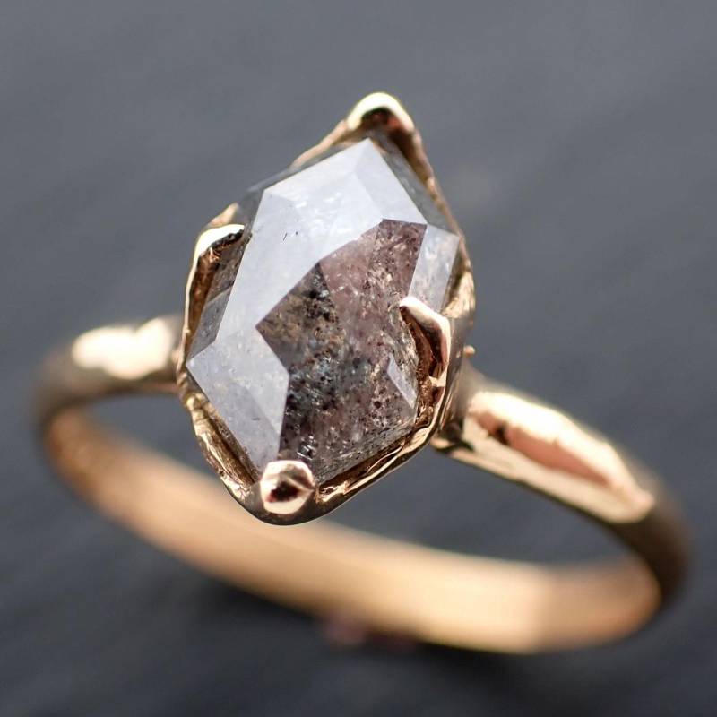 Salz Und Pfeffer Diamant Solitär Ring 14K Gelbgold Verlobungsring von byAngeline