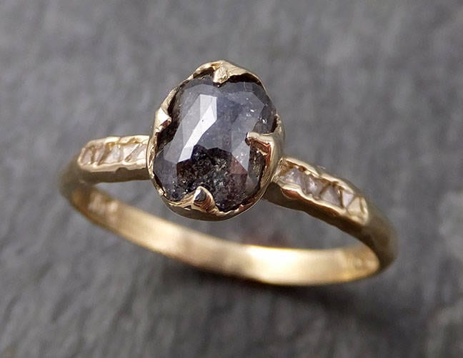 Fancy Cut Salz Und Pfeffer Diamant Verlobung 14K Gelbgold Multi Stein Ehering Ring Byangeline 0937 von byAngeline
