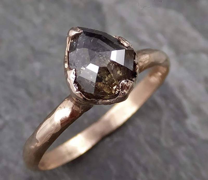 Salz Und Pfeffer Diamant Verlobungsring 14K Rose Gold Solitär Ehering Handgemacht Von Angeline 1079 von byAngeline