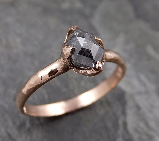 Fancy Cut Salz Und Pfeffer Solitär Diamant Verlobung 14K Rose Gold Ehering 1334 von byAngeline