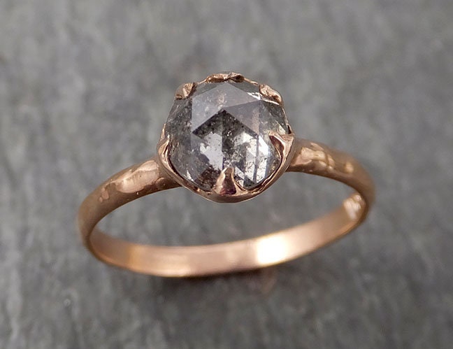 Fancy Cut Salz Und Pfeffer Solitär Diamant Verlobung 14K Rose Gold Ehering 1716 von byAngeline