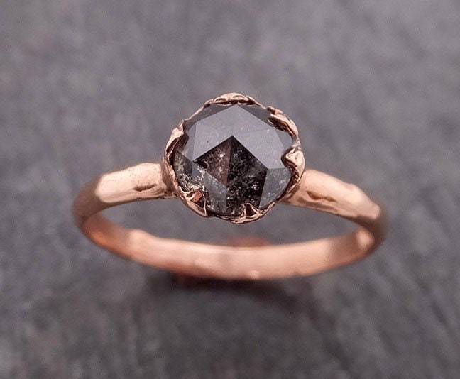 Fancy Cut Salz Und Pfeffer Solitär Diamant Verlobungsring 14K Roségold Ehering 1853 Von Angelline von byAngeline