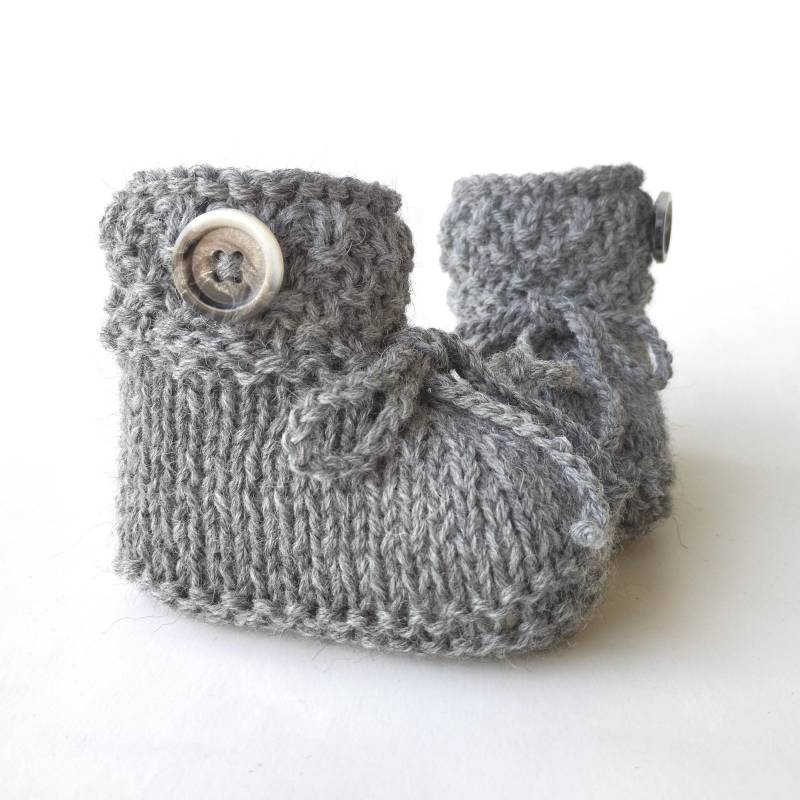 Babyschuhe Gestrickt Alpaka Wolle Strickschuhe Baby Grau Naturgarn Handarbeit Handgestrickt Geschenk Geburt von byEllyshop