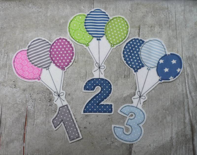 Geburtstagszahl Mit Luftballons Aufnäher/Applikation Zahl 1-9 von byKikkine