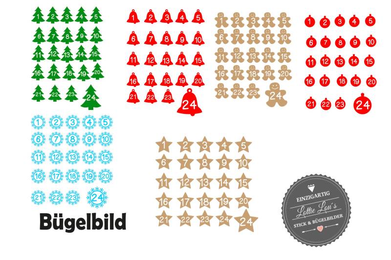 Bügelbild Diy Merry Christmas Frohe Weihnachten Adventskalender Set 24 Glitzer Flock Effekt Heat Transfer Aufbügler Iron On Personalisiert von byLottieLou