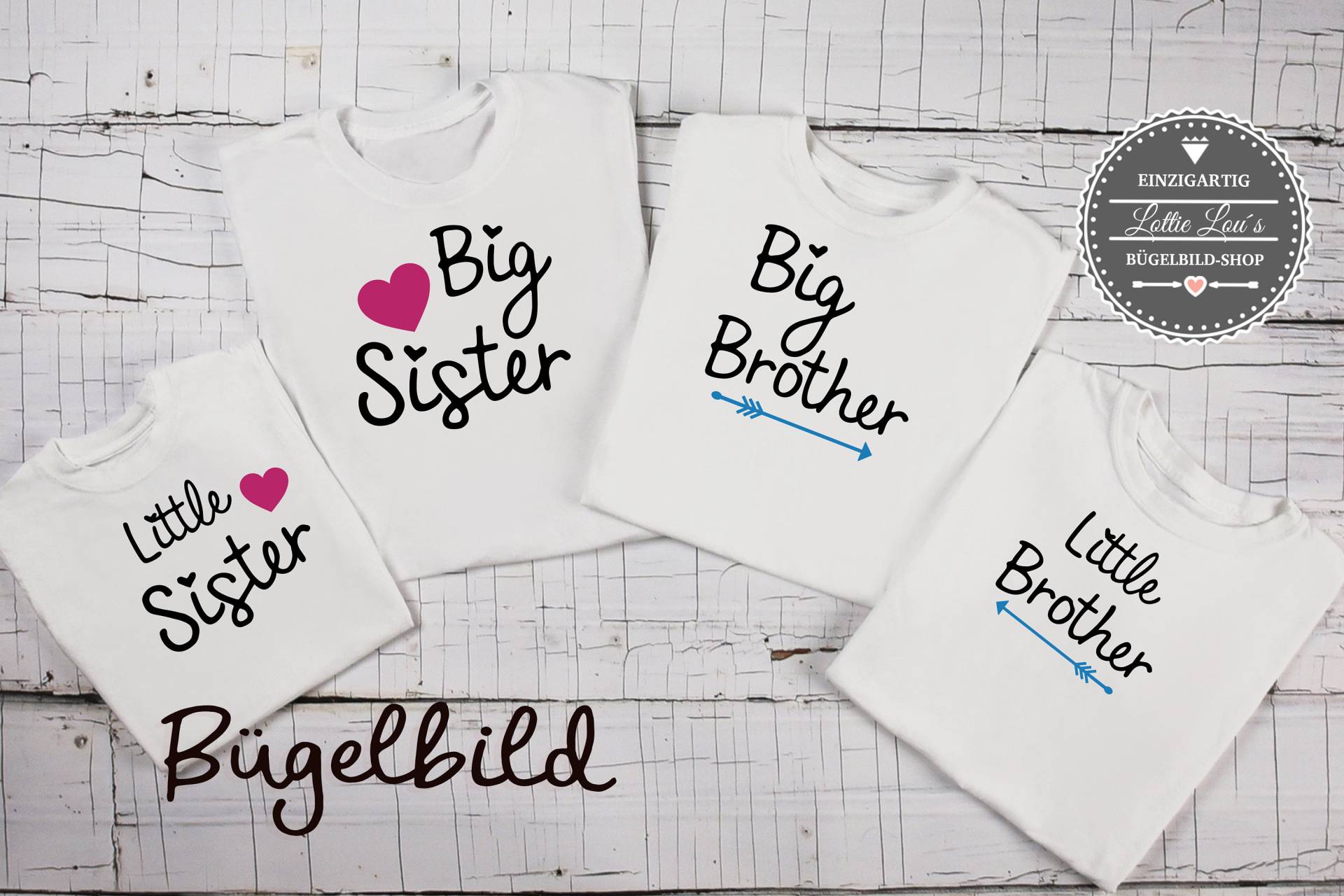 Bügelbild Geschwister Bruder Schwester Little Sister Big Brother Mit Pfeil Und Herz Bügelbild Geschwister Bruder Schwester Little Sister Big Brother Mit Pfeil Und Herz von byLottieLou