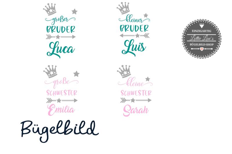 Bügelbild Geschwister Bruder Schwester Mit Krone Und Pfeil von byLottieLou