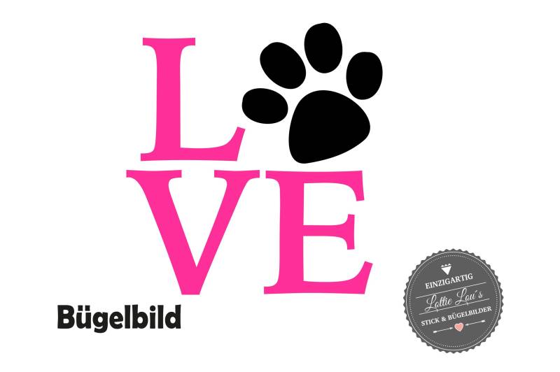 Bügelbild I Love Dogs Hunde in Flex, Flock, Glitzer, Effekt von byLottieLou