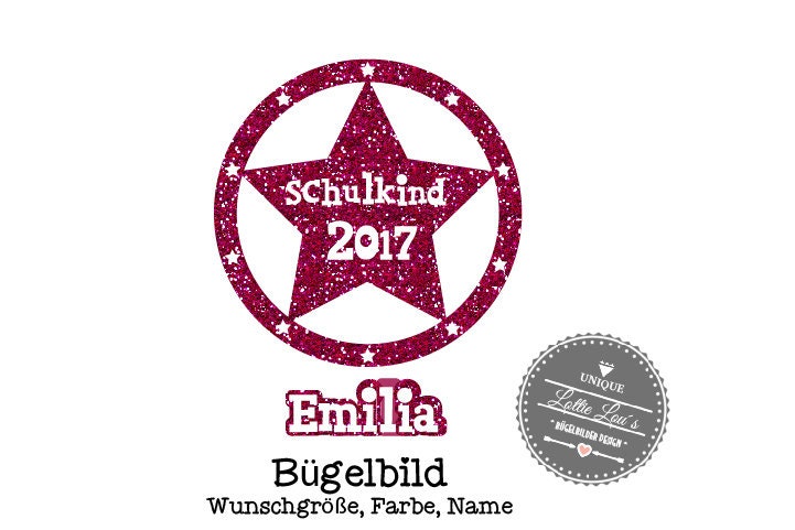 Bügelbild Schulkind Stern Wunschfarbe Name Bügelbild Schulkind Stern Wunschfarbe Name von byLottieLou