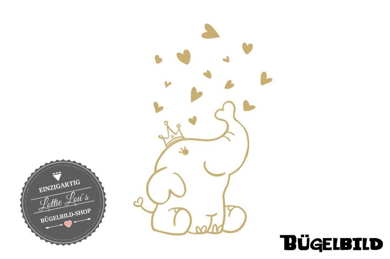 Iron On Bügelbild Elefant Mit Krone Und Herz Xxl von byLottieLou