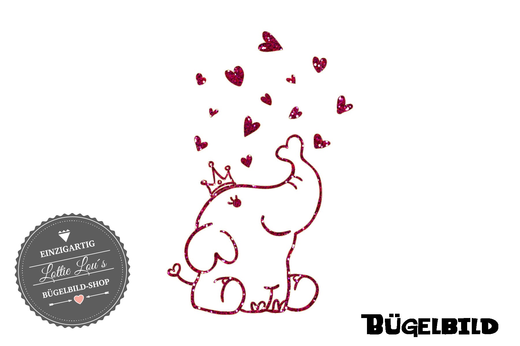 Iron On Bügelbild Elefant Mit Krone Und Herz von byLottieLou