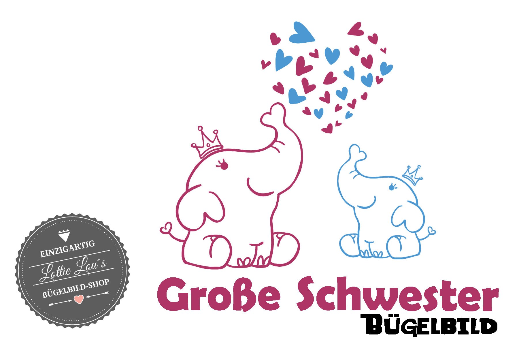 Iron On Bügelbild Große Schwester Elefant von byLottieLou