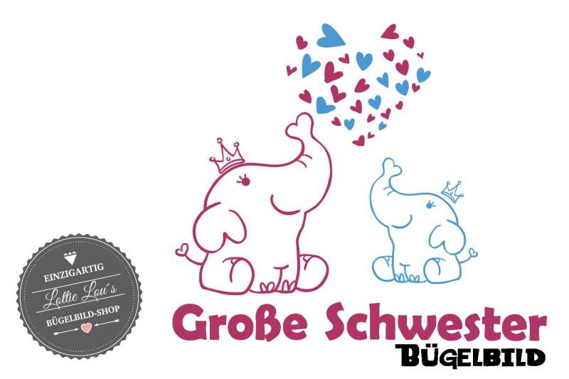 Iron On Bügelbild Große Schwester Elefant von byLottieLou
