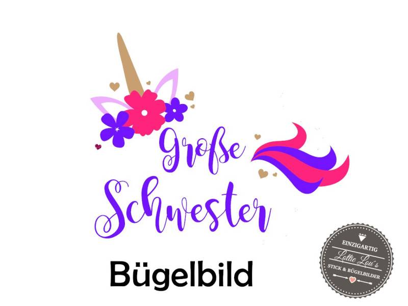Iron On Bügelbild Große Schwester Unicorn Einhorn von byLottieLou