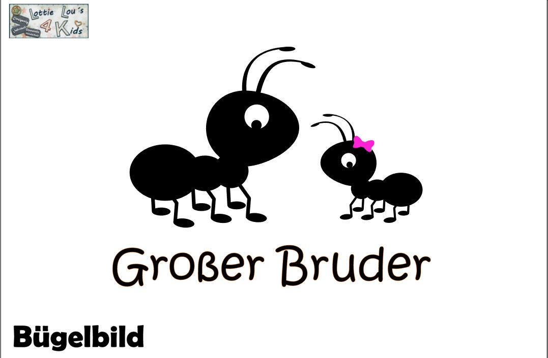 Iron On Bügelbild Großer Bruder Ameise Wunschgröße + Farbe von byLottieLou