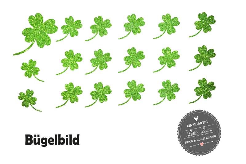Iron On Bügelbild Kleeblatt Set S in Wunschfarbe 20 St. Clover Glücksklee Glitzer Flock Flex Effekt Xxl Aufbügler Heat Transfer von byLottieLou