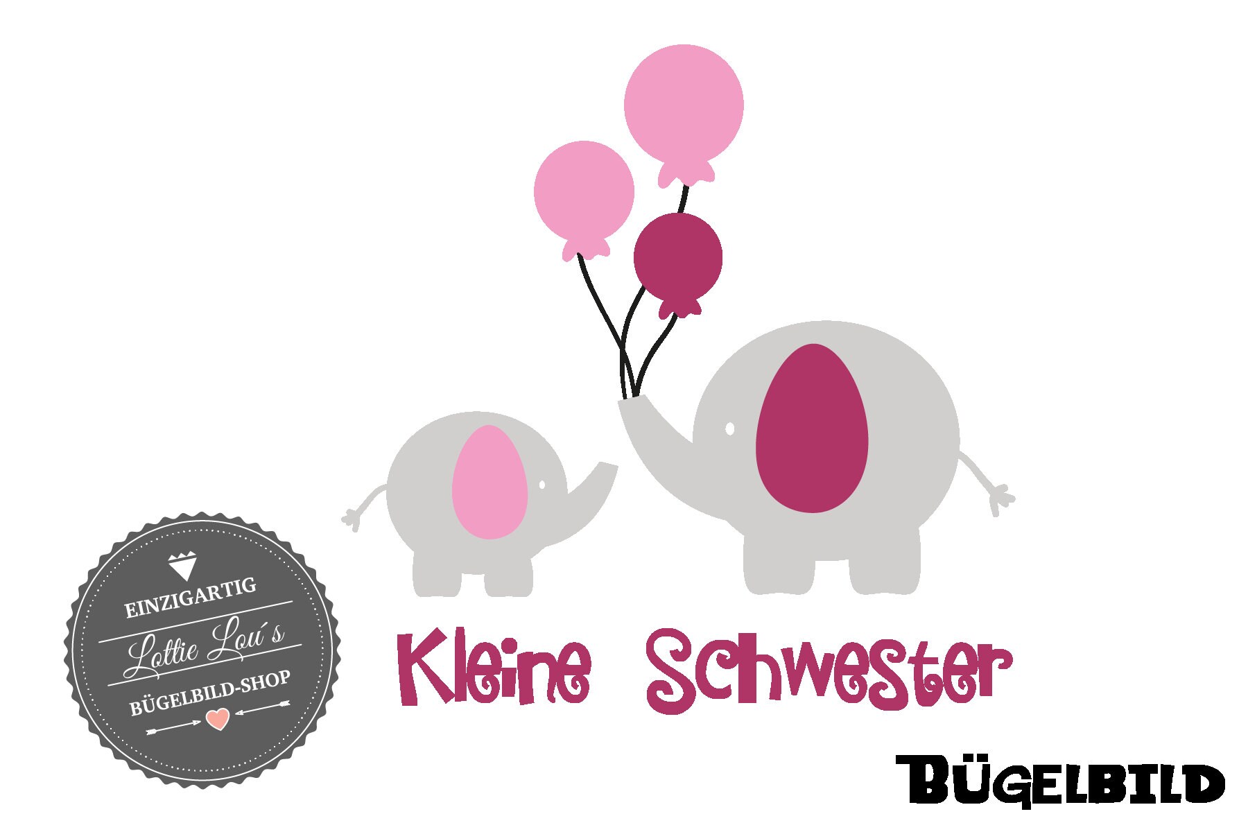 Iron On Bügelbild Kleine Schwester Elefant von byLottieLou