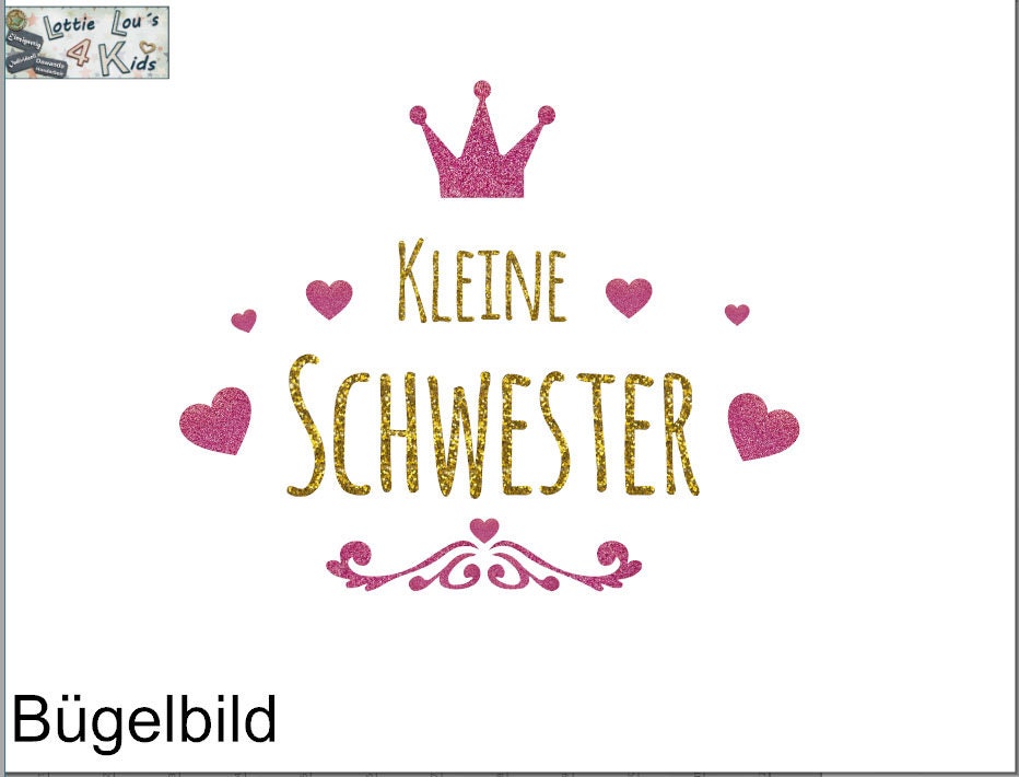 Iron On Bügelbild Little Sister/Kleine Schwester Glitzer von byLottieLou