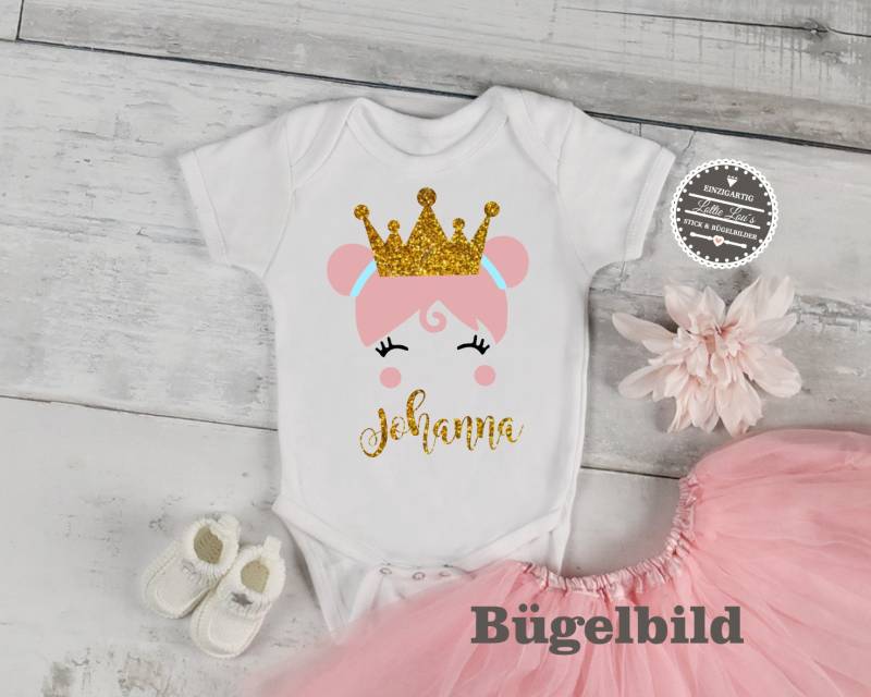 Iron On Bügelbild Mädchen Prinzessin Princess Wunschname Flex Flock Glitzer Effekt von byLottieLou