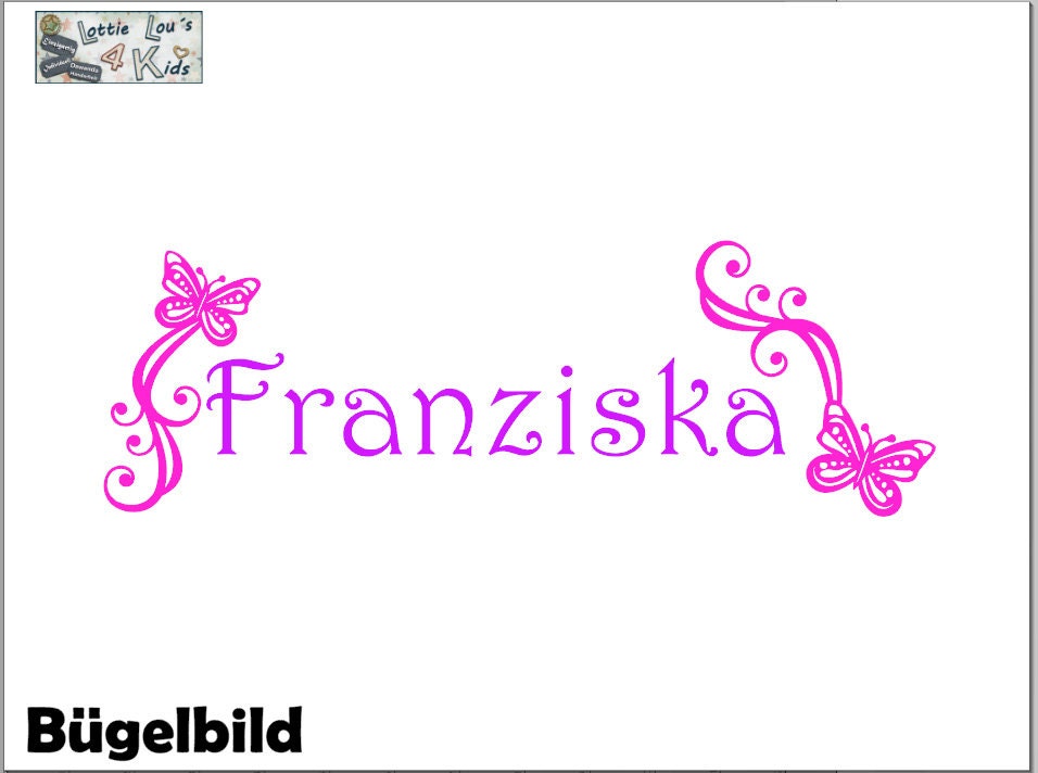 Iron On Bügelbild Name & Schmetterling Iron On Bügelbild Name & Schmetterling von byLottieLou