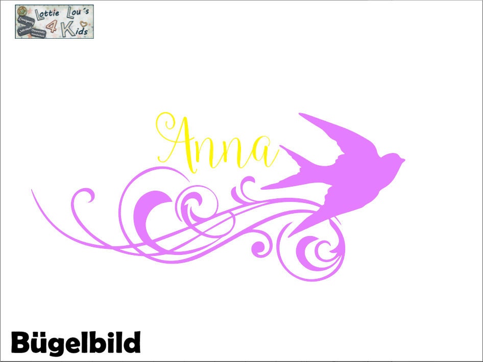 Iron On Bügelbild Name & Vogel Iron On Bügelbild Name & Vogel von byLottieLou