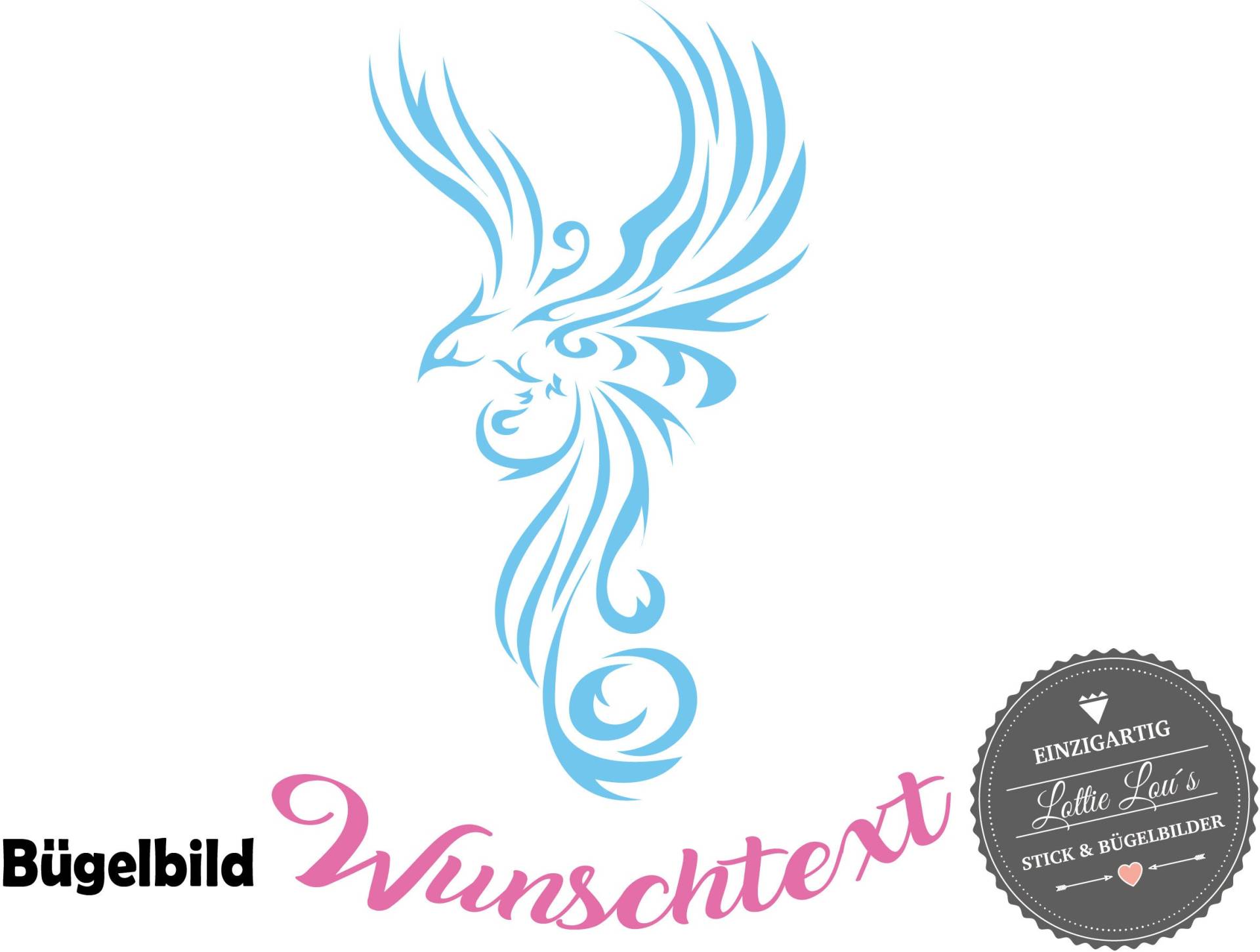 Iron On Bügelbild Phönix Wunschtext/Farbe Iron On Bügelbild Phönix Wunschtext/Farbe von byLottieLou