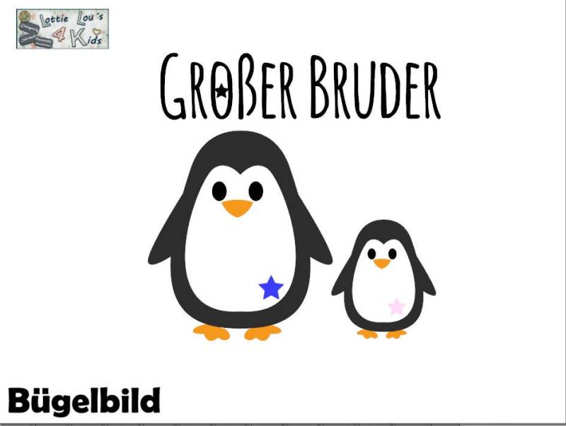 Iron On Bügelbild Pinguin Großer Bruder von byLottieLou
