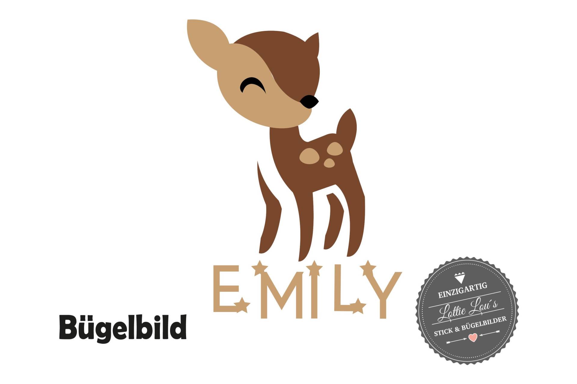 Iron On Bügelbild Reh Bambi Deer Wunschname -Farbe - -Größe Iron On Bügelbild Reh Bambi Deer Wunschname -Farbe - -Größe von byLottieLou