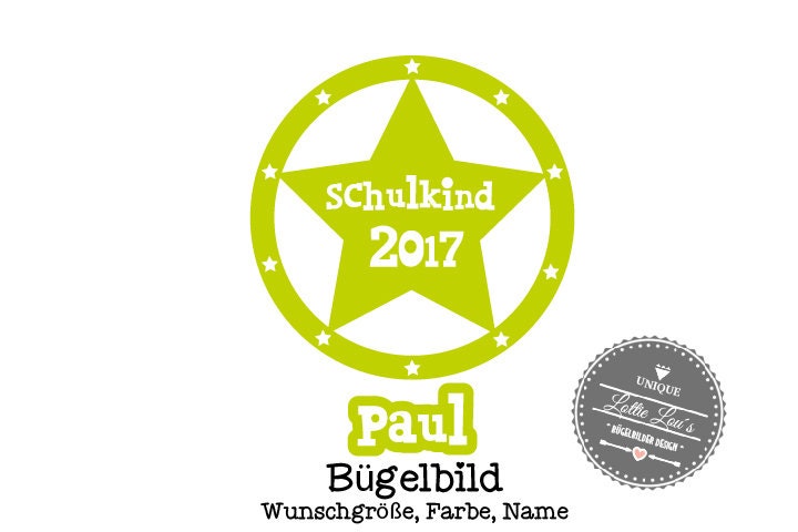 Iron On Bügelbild Schulkind Stern Wunschfarbe Name Iron On Bügelbild Schulkind Stern Wunschfarbe Name von byLottieLou