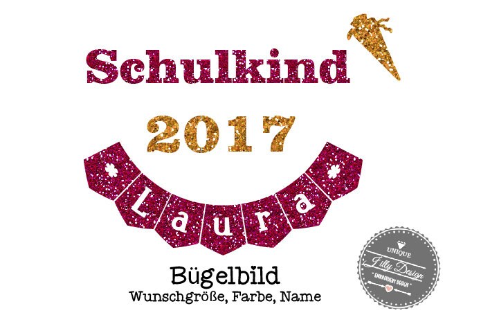 Iron On Bügelbild Schulkind Wimpel Schultüte von byLottieLou