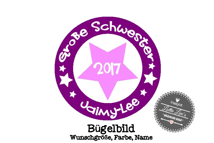 Iron On Bügelbild Stern Große Schwester Iron On Bügelbild Stern Große Schwester von byLottieLou