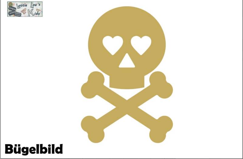 Iron On Bügelbild Totenkopf Skull Herz Wunschfarbe von byLottieLou