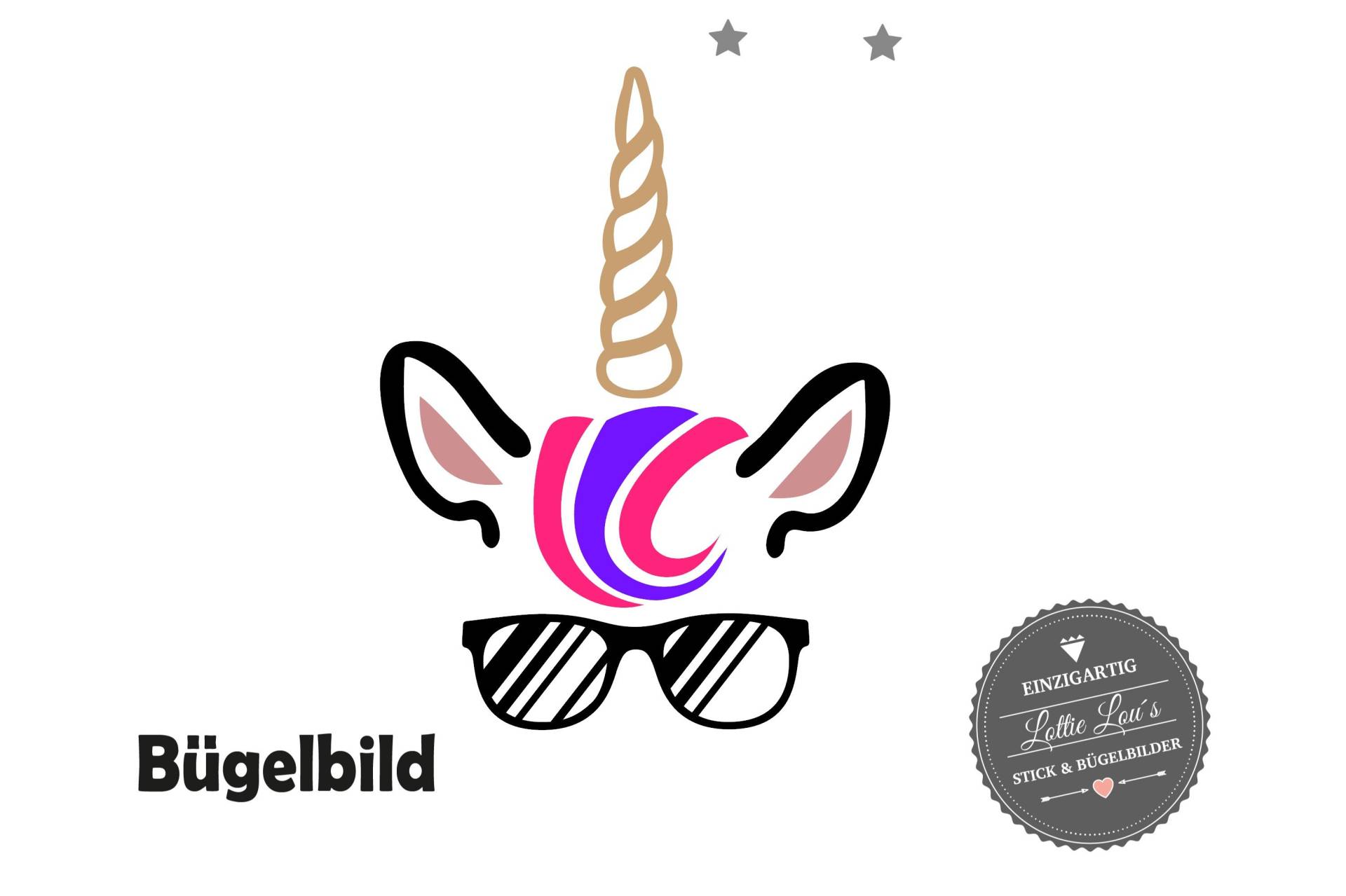 Iron On Bügelbild Unicorn Einhorn Sunglasses Wunschgröße Iron On Bügelbild Unicorn Einhorn Sunglasses Wunschgröße von byLottieLou