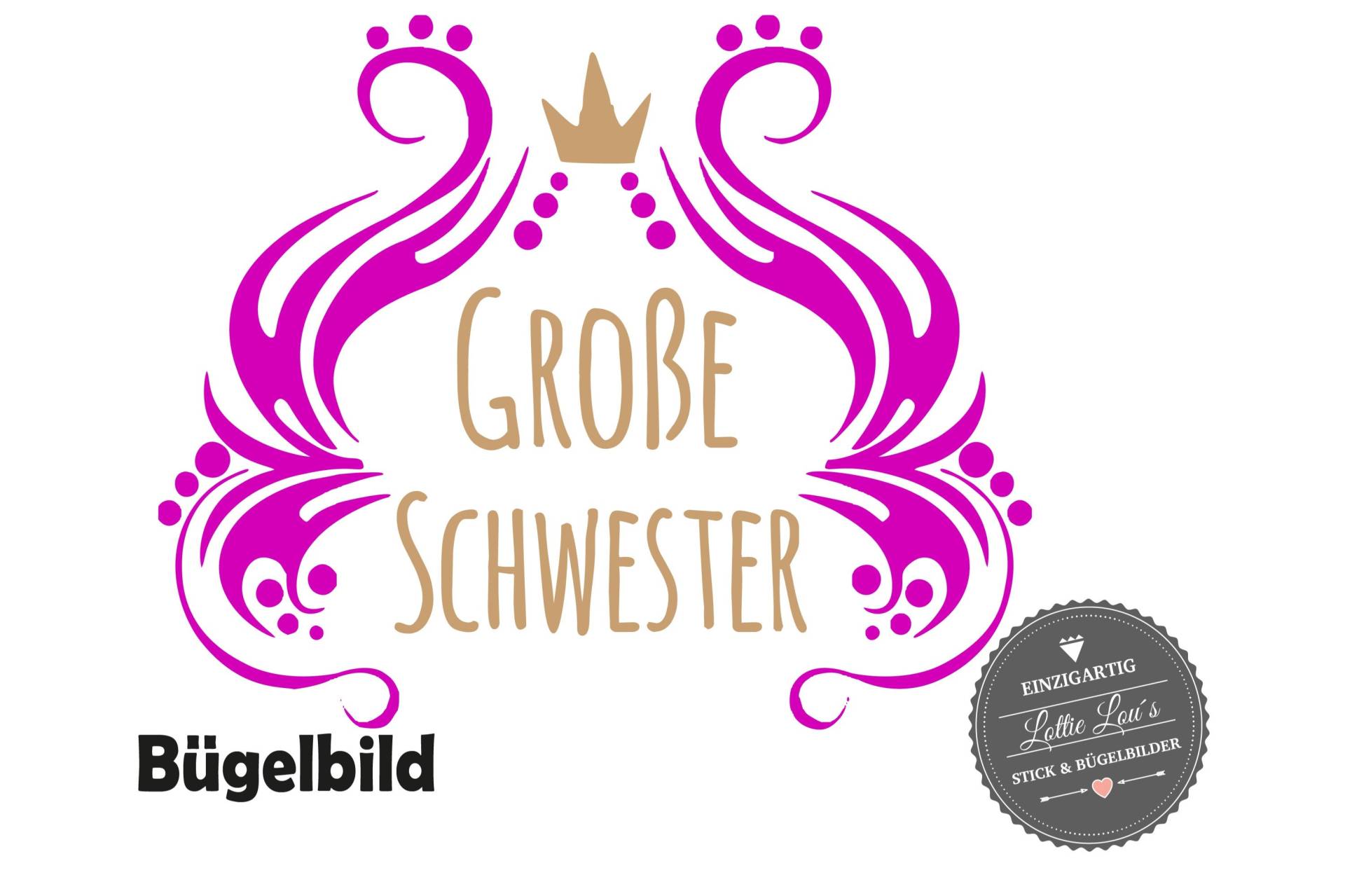 Personalisiertes Bügelbild Große Schwester Mit Krone in Flex Flock Glitzer Effekt Geschwister T-Shirt Personalisiertes Bügelbild Große Schwester Mit Krone in Flex Flock Glitzer Effekt Geschwister T-Shirt von byLottieLou
