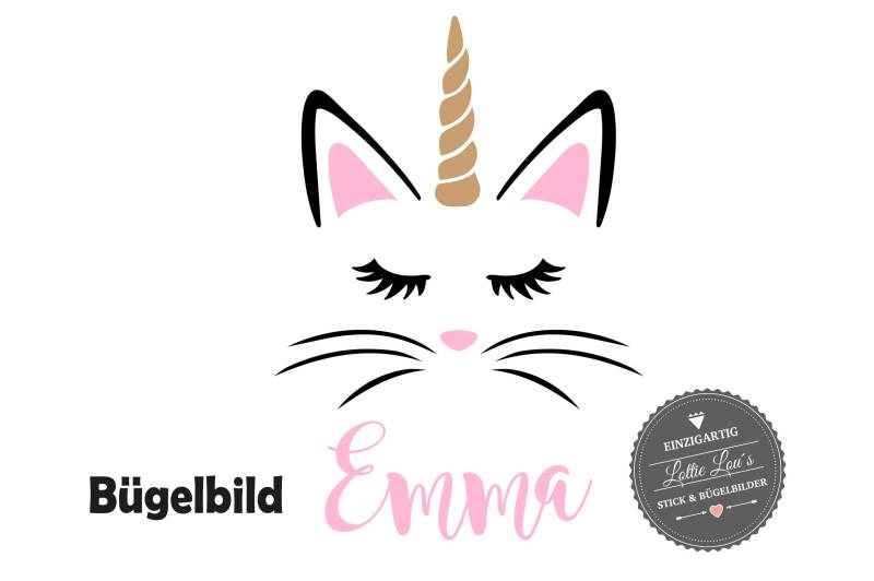 Personalisiertes Bügelbild Katze Cat Kitten Kätzchen Einhorn Unicorn Mit Wunschname in Glitzer Flock Effekt Flex Aufbügler Diy von byLottieLou