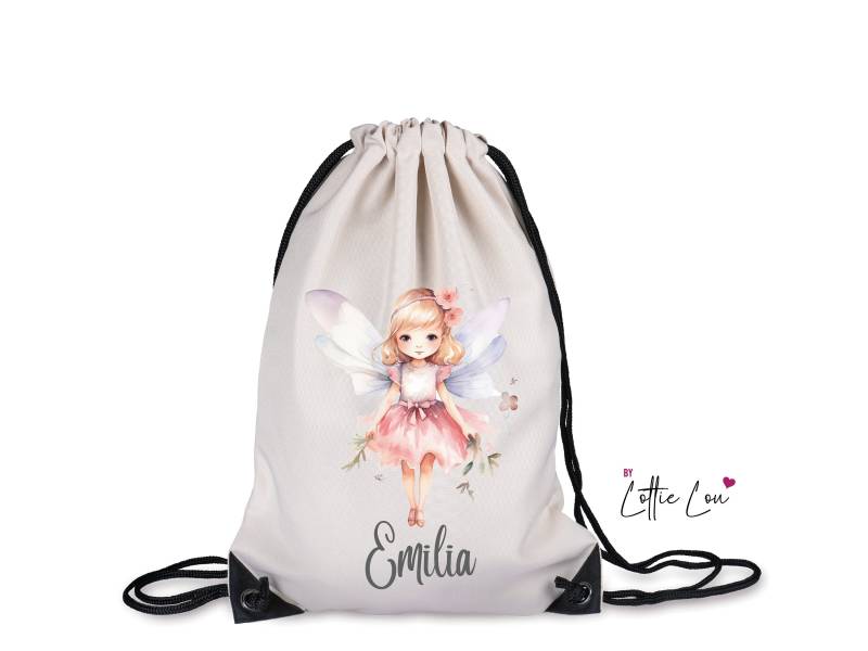Sportbeutel Turnbeutel Schulkind Kita Wechselwäsche Tasche Fee Fairy Mit Name Oder Wunschschriftzug von byLottieLou