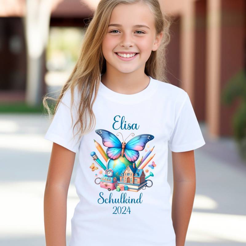 T-Shirt Schulkind 2024 Schmetterling Mit Name Und Jahr Zur Einschulung Schulbeginn Geschenk von byLottieLou
