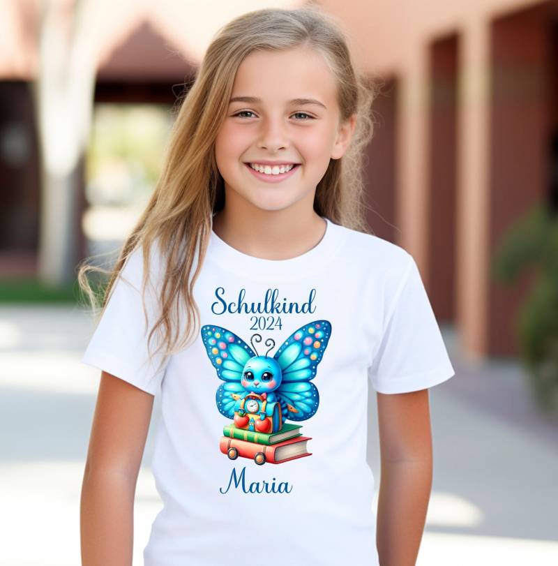 T-Shirt Schulkind 2024 Schmetterling Mit Name Und Jahr Zur Einschulung Schulbeginn Geschenk von byLottieLou