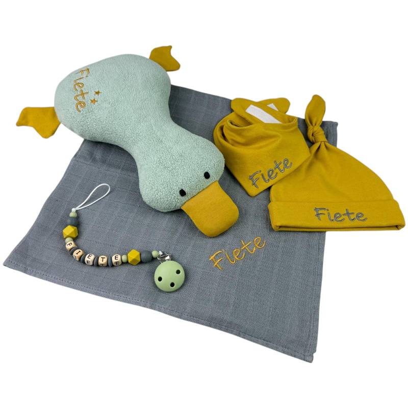 5Tlg. Geschenkeset Zur Geburt Oder Taufe | Senfgelb-Grau-Mint von bySaMShop