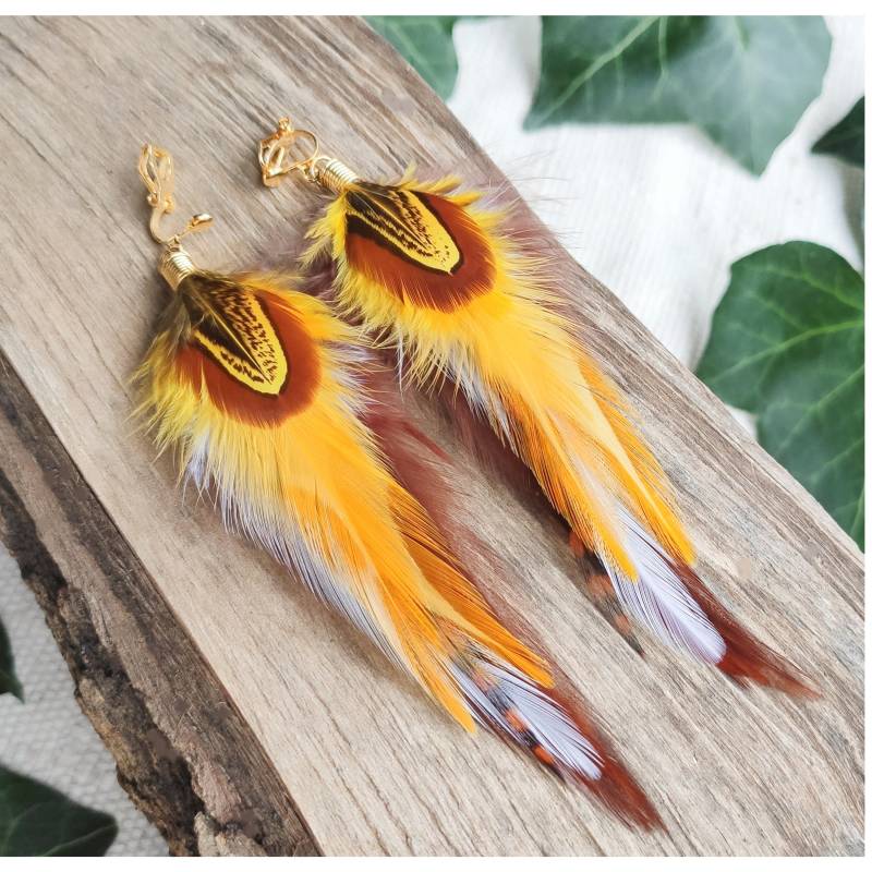 Clip Auf Feder Ohrringe, Lange Echte Federn, Flippiger Bunter Boho Gelber Hippieschmuck, Huggie Leverback-Creolen Oder Haken, Lustiges Boho Geschenk Clip Auf Feder Ohrringe, Lange Echte Federn, Flippiger Bunter Boho Gelber Hippieschmuck, Huggie Leverback-Creolen Oder Haken, Lustiges Boho Geschenk von bySantana