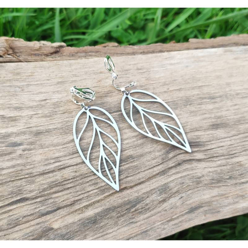 Boho Ohrringe, Blatt Silberne Funky Herbstschmuck Apfel Pflaume Walnuss Kirschbaumblätter, Edelstahl von bySantana