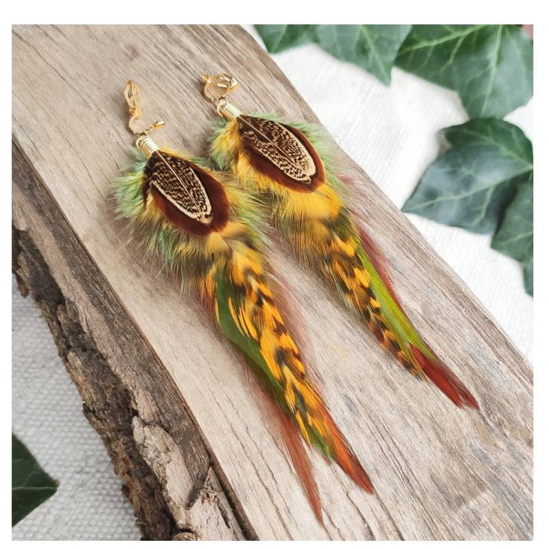 Fed Ohrringe Lange Federohrringe Silber Hängende Boho Gelb Feder Federn Creolen Gold Ohrclips Grün Rot Braun Federschmuck Schmuck von bySantana