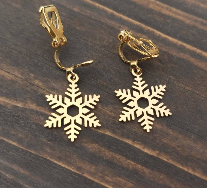 Schneeflocken Ohrringe - Silber Edelstahl Ohrclips Oder Creolen Festlicher Winter Schmuck Weihnachtsgeschenk Idee Für Damen & Mädchen von bySantana