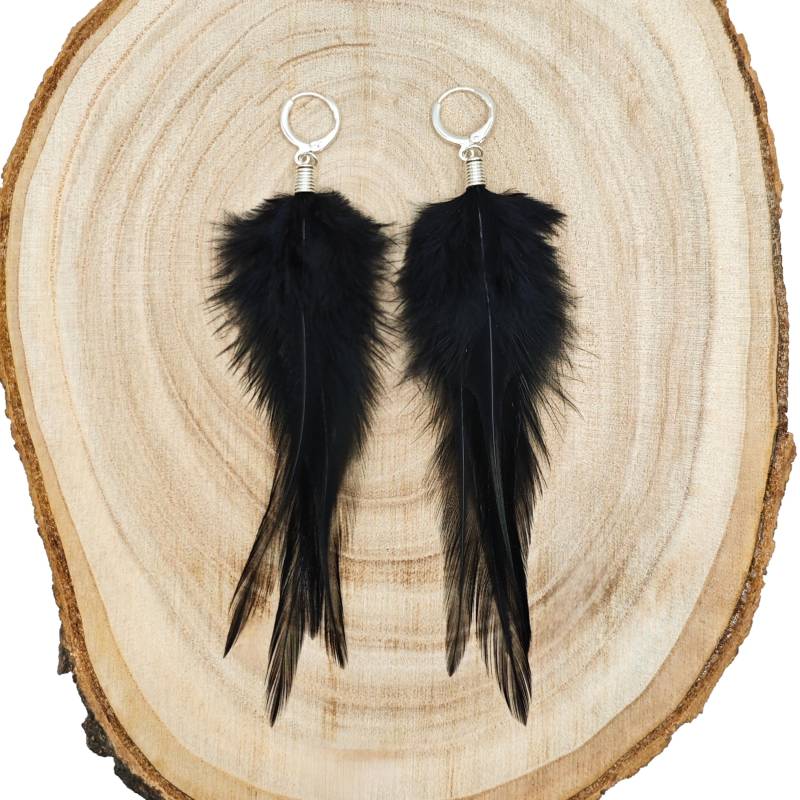 Schwarz Fed Ohrringe Lange Silber Federohrringe Echt Federn Frauen Federschmuck Gold Gothic Feder Hängend Schmuck Rabe von bySantana