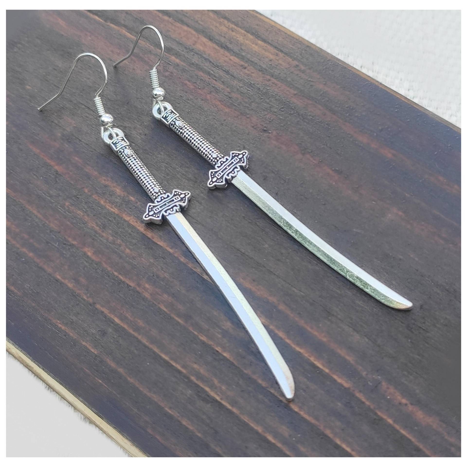 Silberne Samurai-Schwert Ohrringe, Lange Klinge Dolch Cooler Waffenschmuck, Schrullig Frauen Oder Männer Baumeln Messer Ohrringe Geschenkidee von bySantana