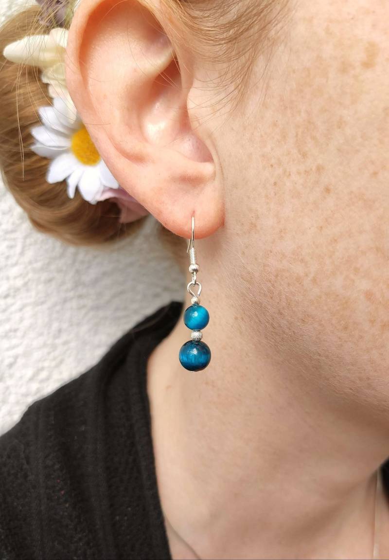 Tigerauge Ohrringe Echtsilber Türkis Blau Boho Schmuck Edelstein Bunt Geschenk Frauen Hängende Mit Stein Perlen 925 Silber von bySantana