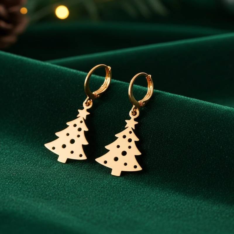 Weihnachtsbaum Ohrringe - Gold Edelstahl Creolen Festlicher Winter Weihnachten Schmuck Weihnachtsgeschenk Idee Für Damen Mädchen von bySantana