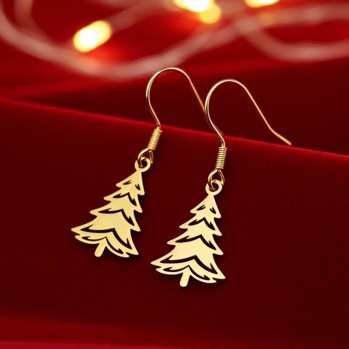 Weihnachtsbaum Ohrringe - Gold Edelstahl Ohrhänger Festlicher Winter Weihnachten Schmuck Weihnachtsgeschenk Idee Für Damen Mädchen von bySantana